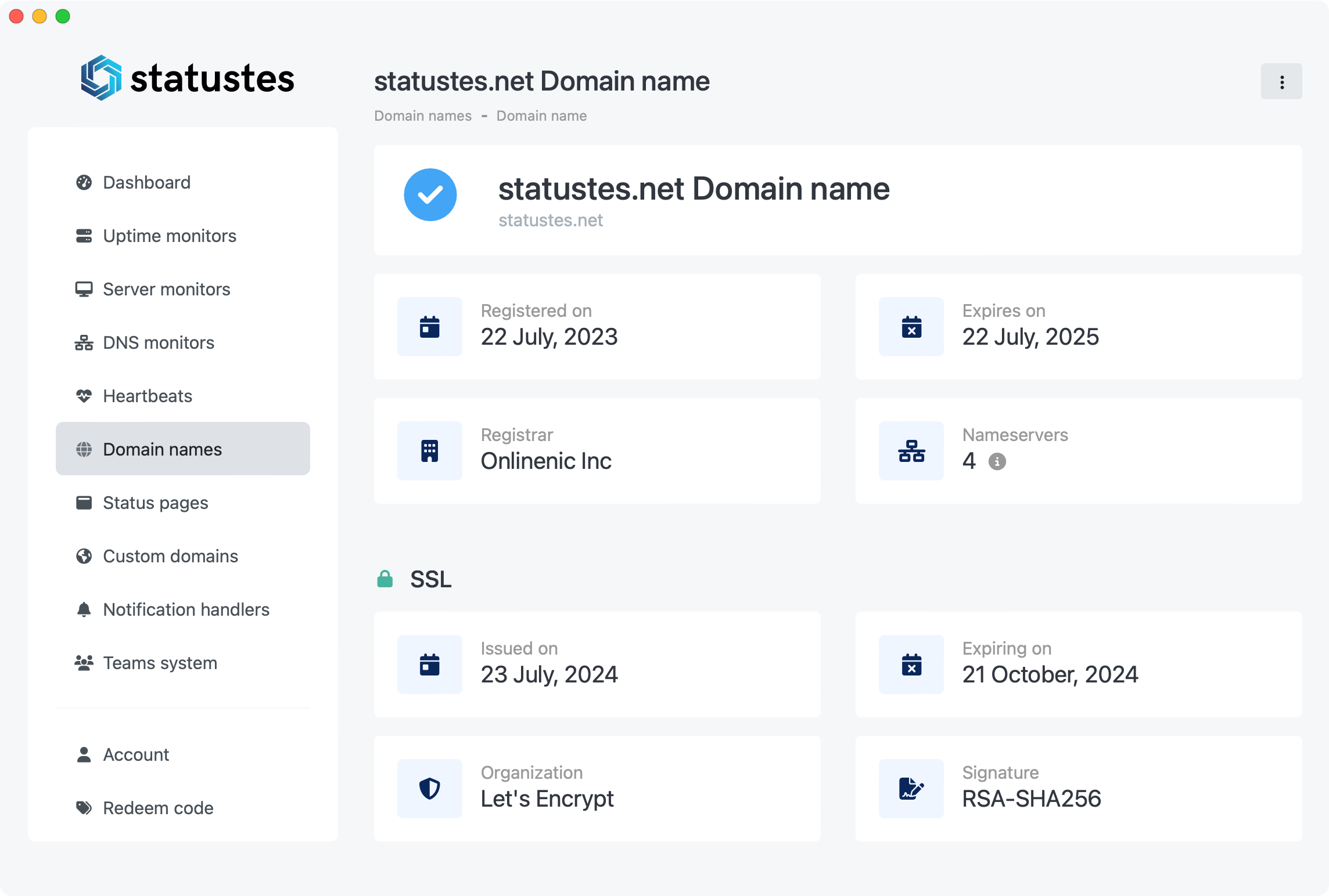 Domain and SSL monitoring